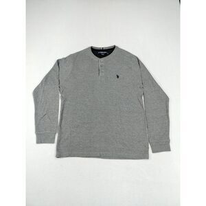 US Polo Assn Sweater Mens‎ Large Gray Long Sleeve Thermal Waffle Knit